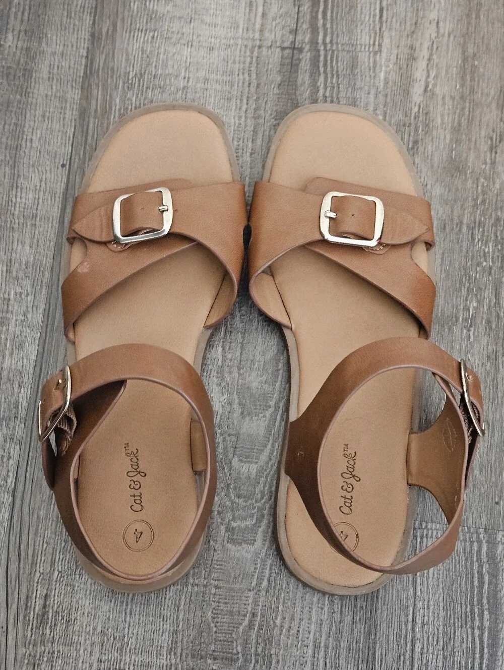 Girls Cat & Jack Faux Leather Strap Brown Cognac Sandal Size 4